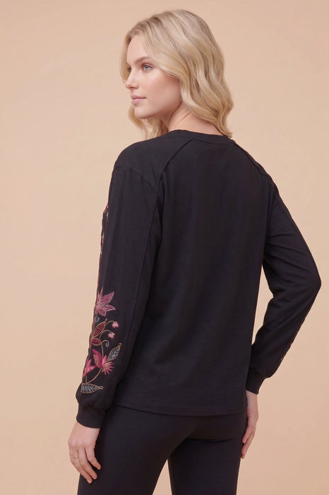 Johnny Was JWLA Black Long Sleeve Embroidered T Shirt J17025-0