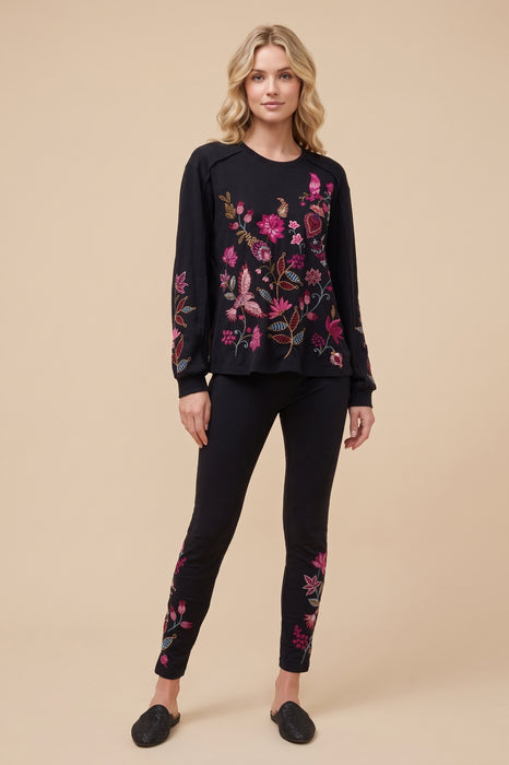 Johnny Was JWLA Black Long Sleeve Embroidered T Shirt J17025-0