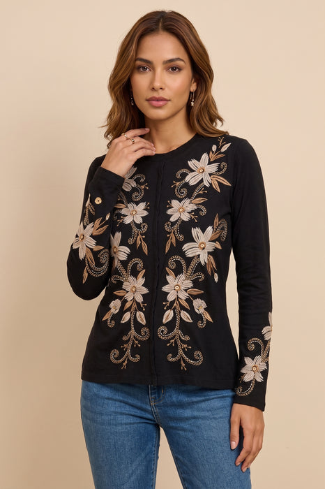 Johnny Was JWLA Long Sleeve Raw Seam Crew Neck Tee J16625-9