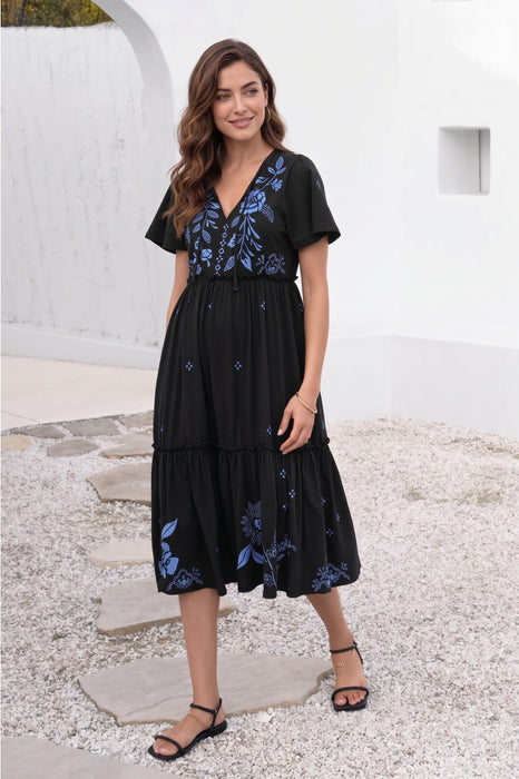 Johnny Was JWLA Black Lyra Tiered Ruffle Knit Dress J36923-2