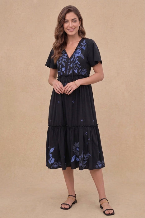 Johnny Was JWLA Black Lyra Tiered Ruffle Knit Dress J36923-2