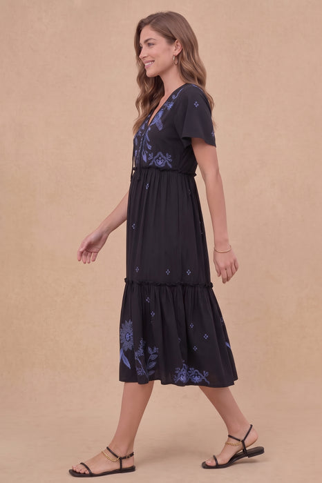 Johnny Was JWLA Black Lyra Tiered Ruffle Knit Dress J36923-2