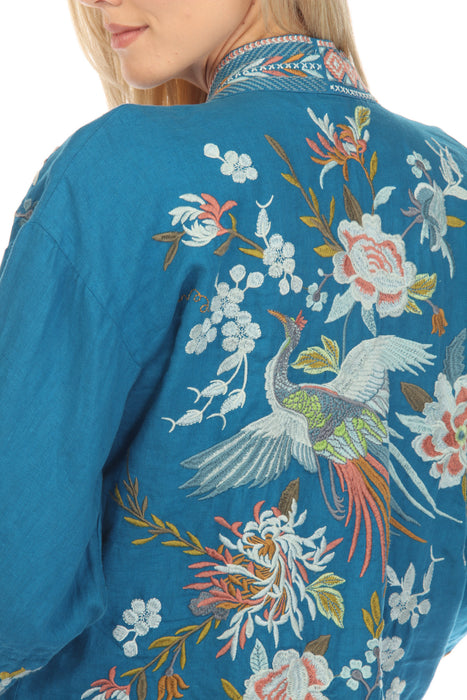 Johnny Was JWLA Ceretti Linen Floral Embroidered Cropped Kimono Chic J48123