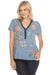 Johnny Was JWLA Style J18124 Blue Stripe Embroidered Julianna Button Neck Knit Tee Boho Chic