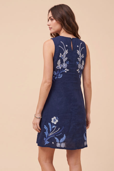 Johnny Was JWLA Blue Night Lara Linen Chevron Tank Dress J39525-9