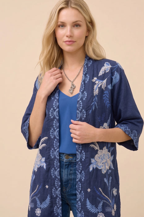 Johnny Was JWLA Lara Linen Embroidered Kimono J44025-9