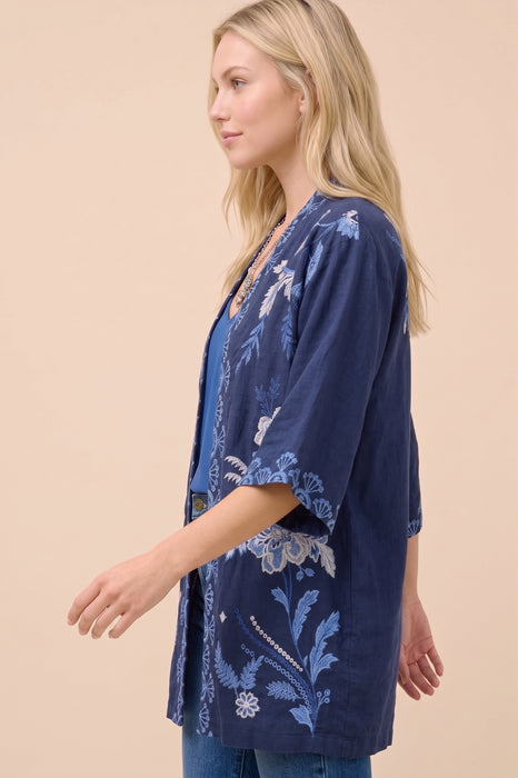 Johnny Was JWLA Lara Linen Embroidered Kimono J44025-9