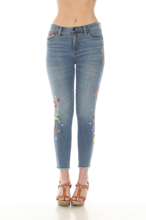 Johnny Was JWLA Style JWD1086 Blue Sabina Embroidered Cropped Skinny Jeans Boho Chic