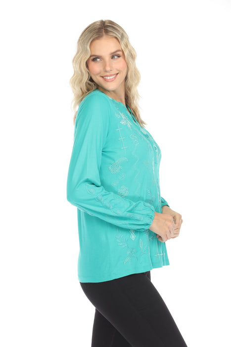 Johnny Was JWLA Laura Bishop Sleeve Henley Tee J19824-E *