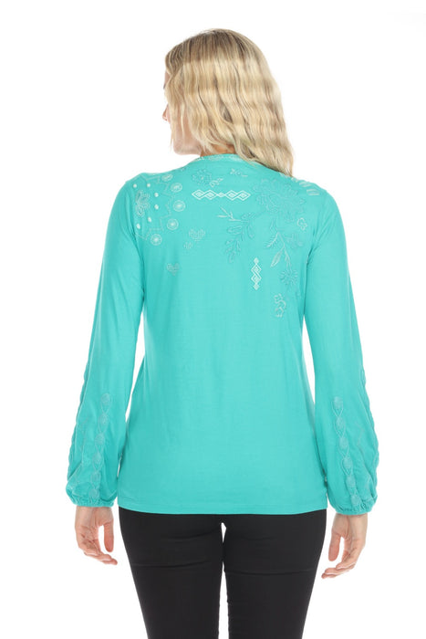 Johnny Was JWLA Laura Bishop Sleeve Henley Tee J19824-E *