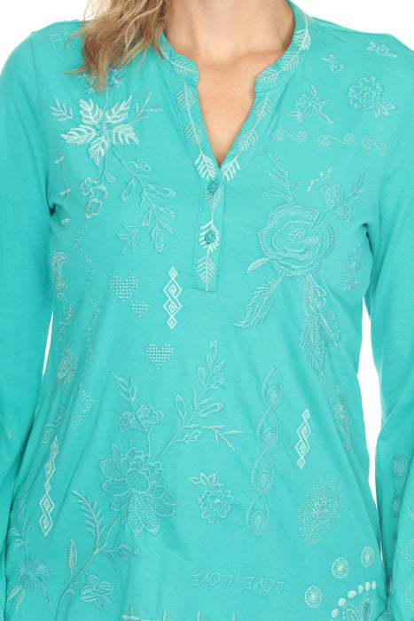 Johnny Was JWLA Laura Bishop Sleeve Henley Tee J19824-E *