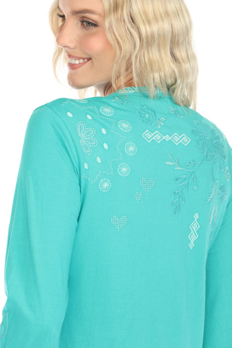 Johnny Was JWLA Laura Bishop Sleeve Henley Tee J19824-E *