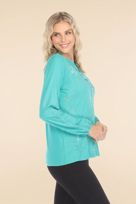 Johnny Was JWLA Laura Bishop Sleeve Henley Tee J19824-E *