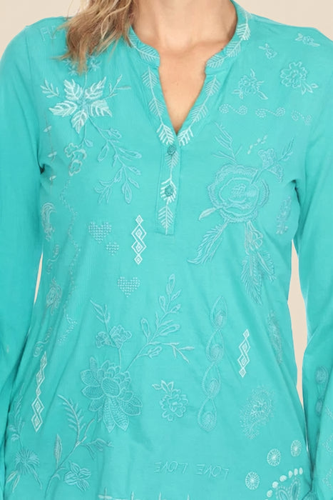 Johnny Was JWLA Laura Bishop Sleeve Henley Tee J19824-E *