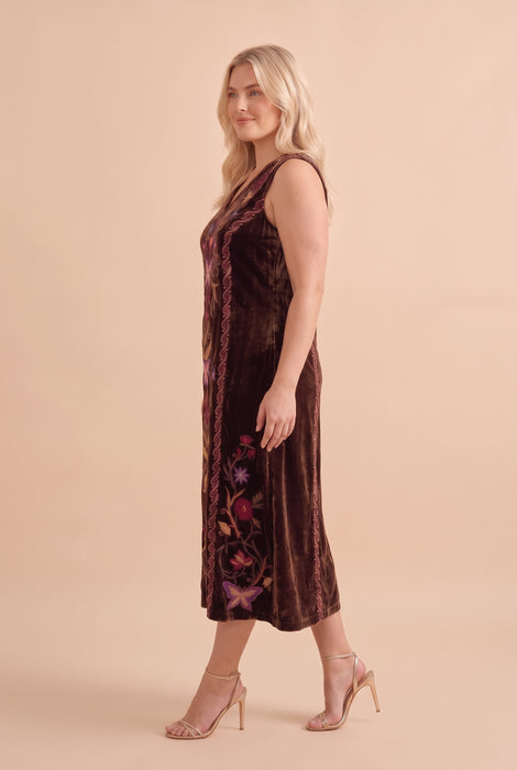 Johnny Was JWLA Brown Carminia Velvet V-Neck Tank Dress Plus Size J30225-OX