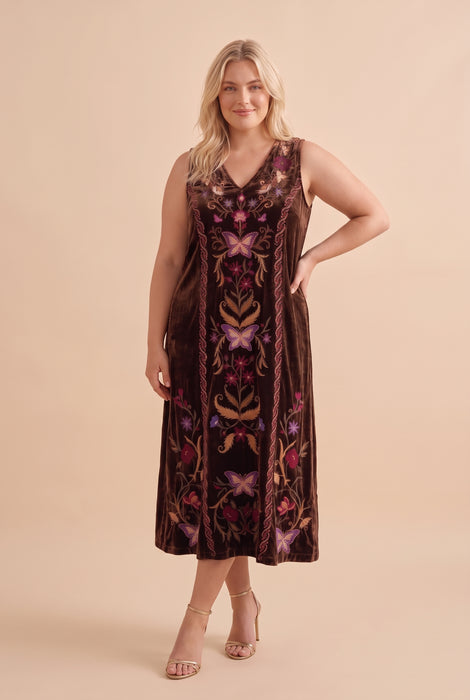Johnny Was JWLA Brown Carminia Velvet V-Neck Tank Dress Plus Size J30225-OX