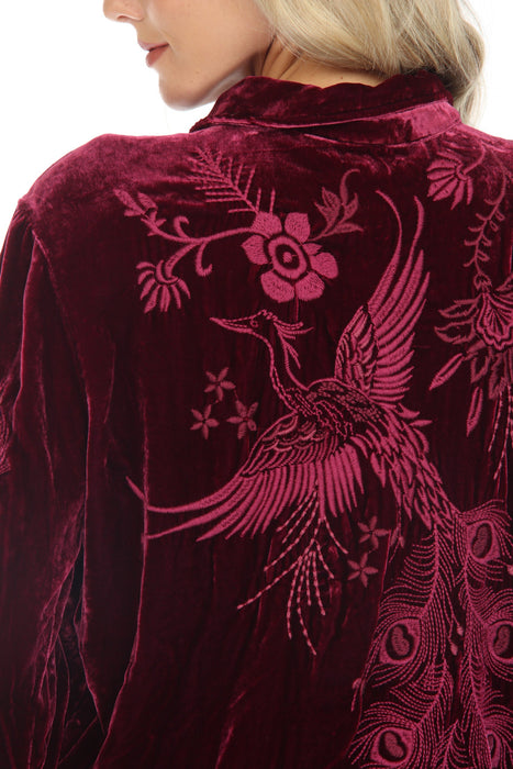 Johnny Was JWLA Azure Velvet Embroidered Kimono Sleeve Shirt Chic J14022