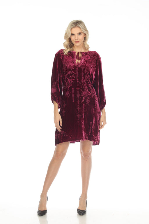 Johnny Was JWLA Style J35922 Burgundy Azure Velvet Embroidered Relaxed Dress Chic
