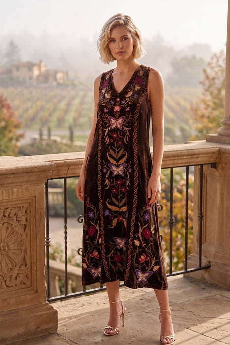 Johnny Was JWLA Brown Carminia Velvet V-Neck Tank Dress J30225-O