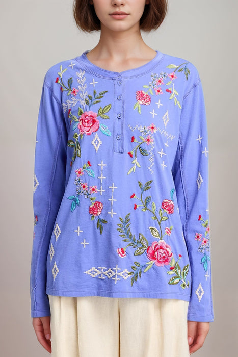 Johnny Was JWLA Catia Raw Seam Henley Top J10825-1 *