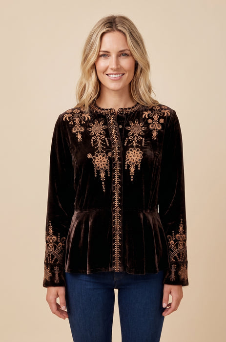 Johnny Was JWLA Marik Embroidered Velvet Peplum Jacket J44325-O