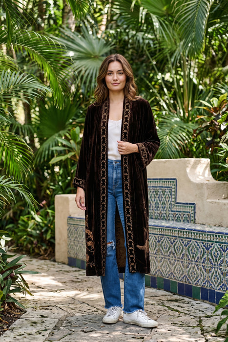 Johnny Was JWLA Chocolate Molly Long Velvet Kimono Coat J44525-O