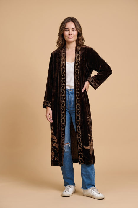 Johnny Was JWLA Chocolate Molly Long Velvet Kimono Coat J44525-O