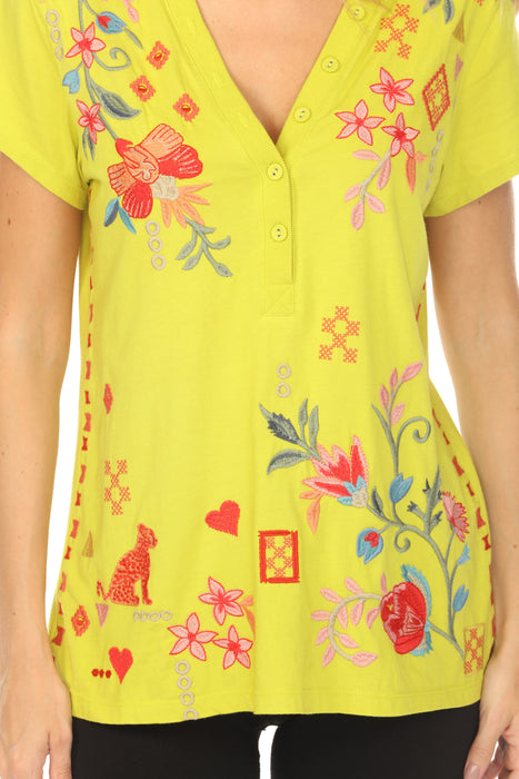 Johnny Was JWLA Button Neck Cotton Tee J12025-3