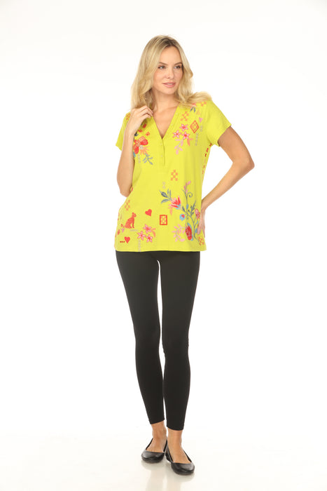 Johnny Was JWLA Button Neck Cotton Tee J12025-3