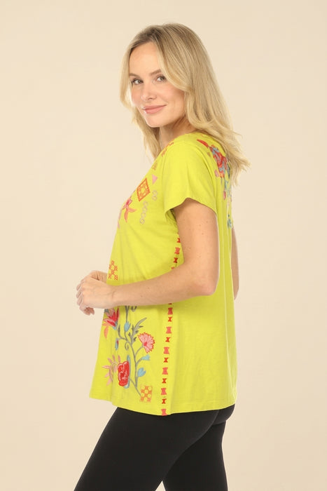 Johnny Was JWLA Button Neck Cotton Tee J12025-3