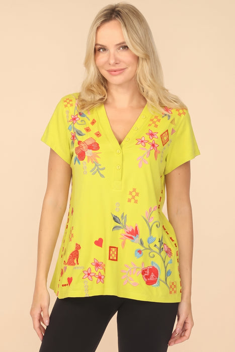 Johnny Was JWLA Button Neck Cotton Tee J12025-3