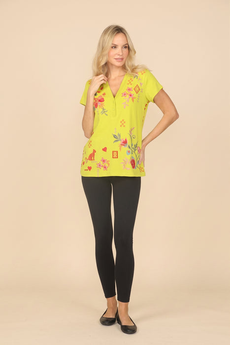 Johnny Was JWLA Button Neck Cotton Tee J12025-3