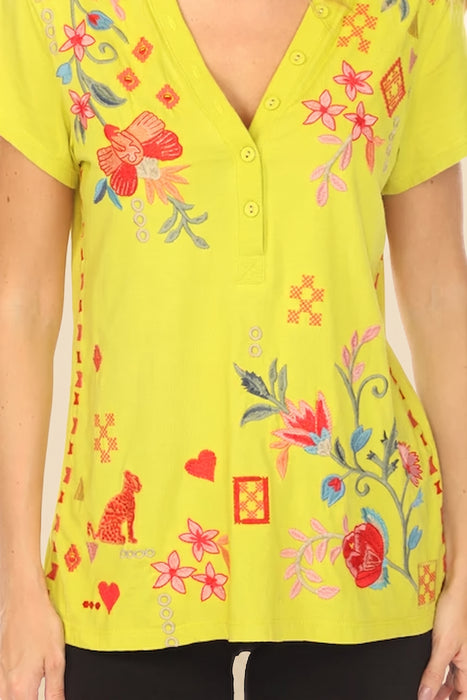 Johnny Was JWLA Button Neck Cotton Tee J12025-3