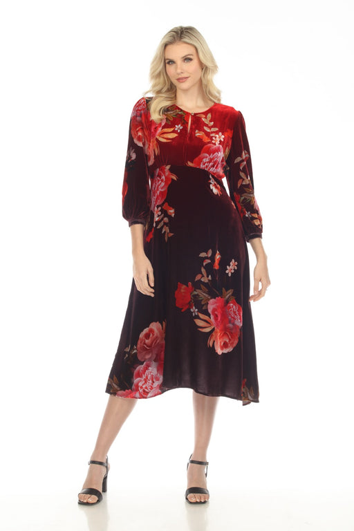 Johnny Was JWLA Style J36522 Coralie Velvet Effortless Floral Midi Dress Boho Chic