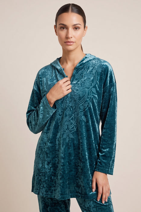 Johnny Was JWLA Crushed Velvet Pull On Hoodie J27925-O*