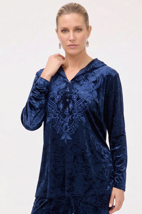 Johnny Was JWLA Crushed Velvet Pull On Hoodie J27925-O
