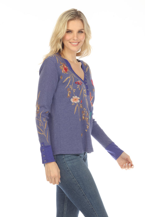 Johnny Was JWLA Aria Embroidered V-Neck Henley Thermal Top Boho Chic J —  AfterRetail