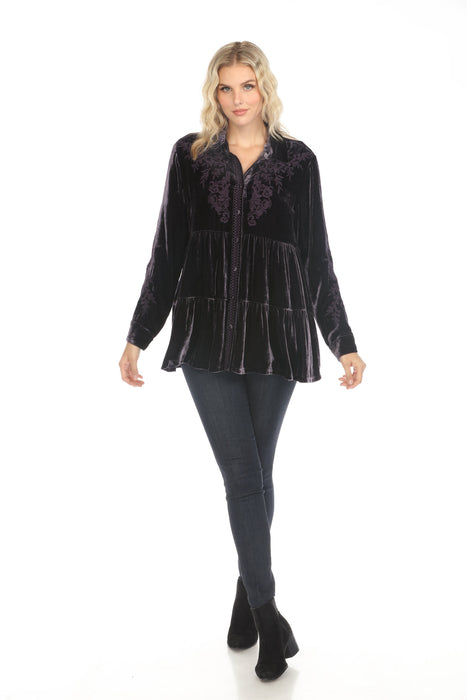 Johnny Was JWLA Lenon Velvet Tiered Tunic Top J27124