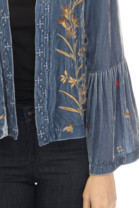 Johnny Was JWLA Aria Ruffle Sleeve Velvet Bolero Jacket Boho Chic J48323
