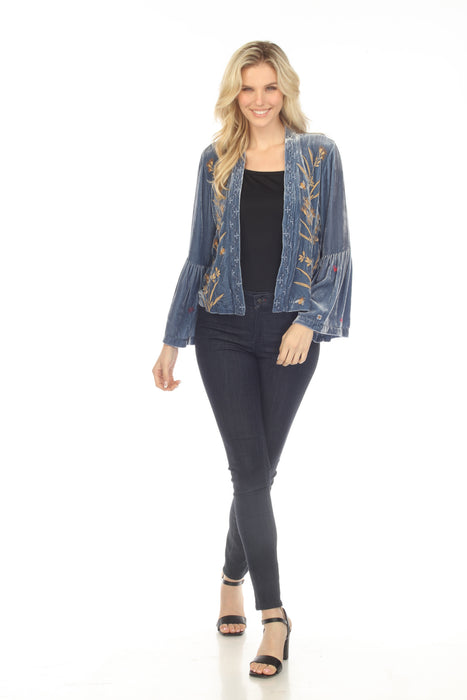 Johnny Was JWLA Aria Ruffle Sleeve Velvet Bolero Jacket Boho Chic J48323