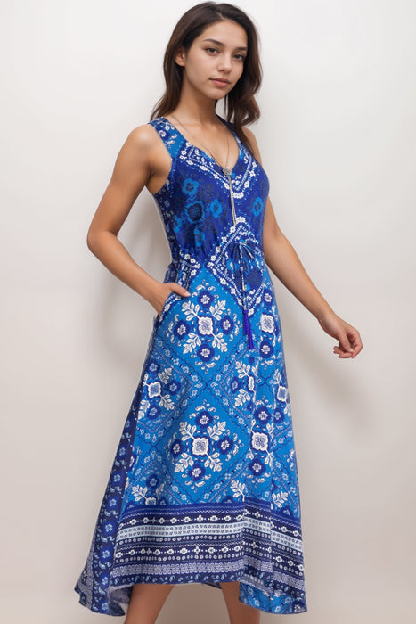 Johnny Was JWLA Blue Drawstring Midi Tank Dress J36525-2