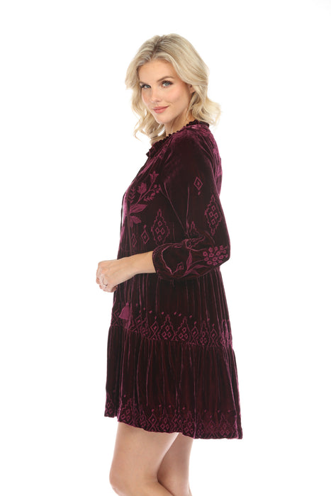 Johnny Was JWLA Ivey Velvet Field Embroidered Tiered Dress Boho Chic J39223 *