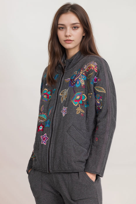 Johnny Was JWLA Grey Ethal Dolman Quilted Jacket J42624-E