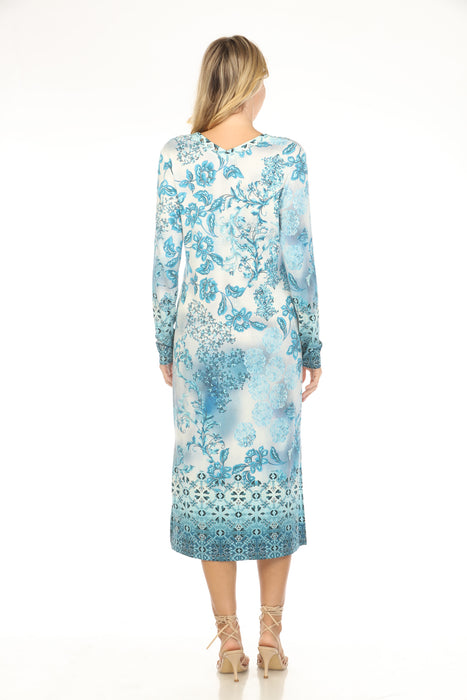 Johnny Was JWLA Blue Floral Button Neck Midi Dress T30325-E