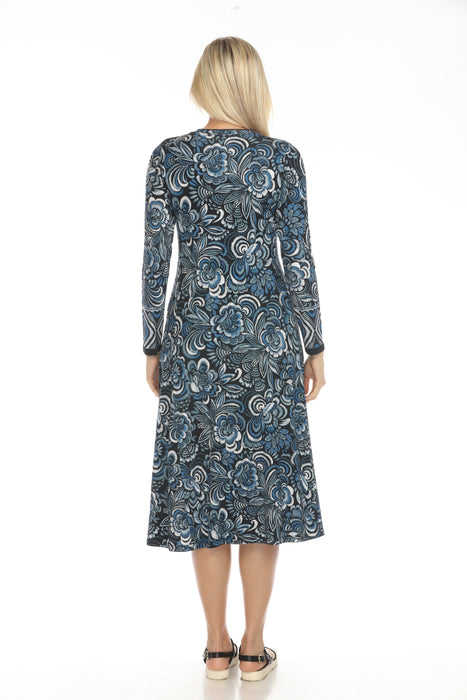 Johnny Was JWLA Blue Floral Long Sleeve Midi Dress T37524-E