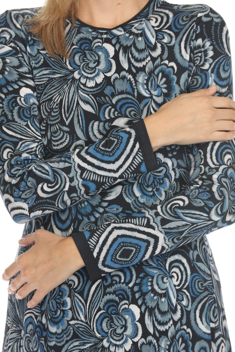 Johnny Was JWLA Blue Floral Long Sleeve Midi Dress T37524-E