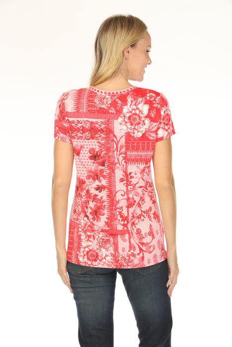 Johnny Was JWLA Floral Short Sleeve V-Neck Tee J30025-3