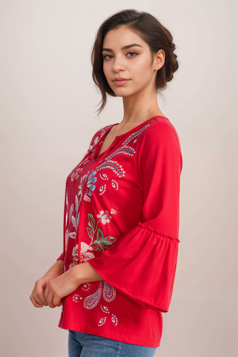 Johnny Was JWLA Freyde Ruffle Sleeve T-Shirt J10525-1 *