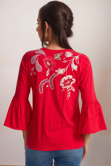 Johnny Was JWLA Freyde Ruffle Sleeve T-Shirt J10525-1 *