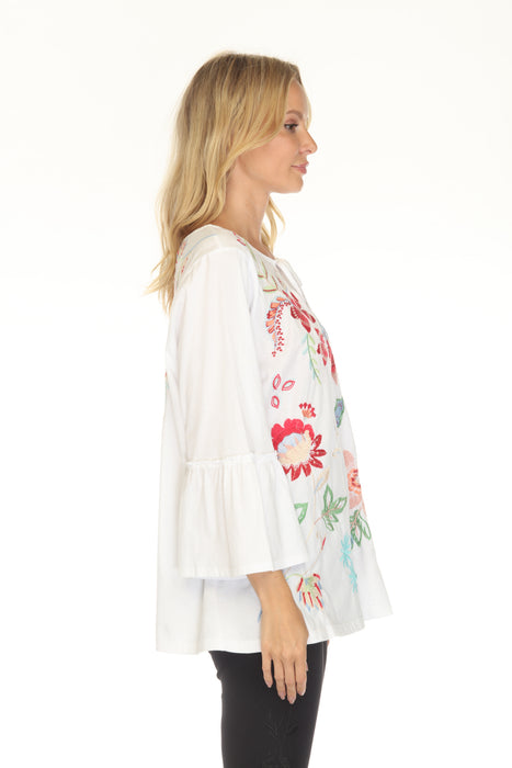 Johnny Was JWLA White Freyde Ruffle Sleeve T-Shirt J10525-1 Plus Size